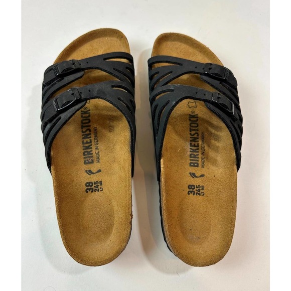 Birkenstock Granada Black Slides Two Strap Sandals Size 38 US 7 M5 EUC - Picture 5 of 9
